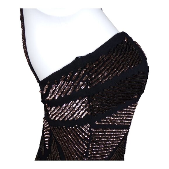 Scala Fitted Silk Cocktail Dress Gold Sequins in Geometric Patterns Sz 4 #934 - Picture 6 of 13